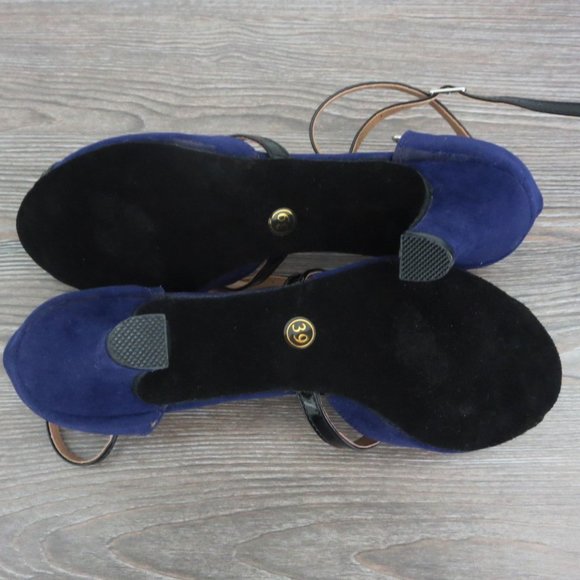 Dark Blue Suede Soft Sole Dance Shoes Open Toe Closed Heel Dark Blue 39 / 8. - Picture 9 of 11